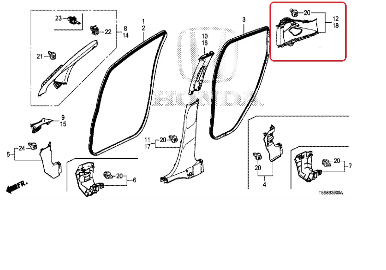 Garnish Dalam Pilar C Quarter Belakang Jazz GK5 2014-2021 Original