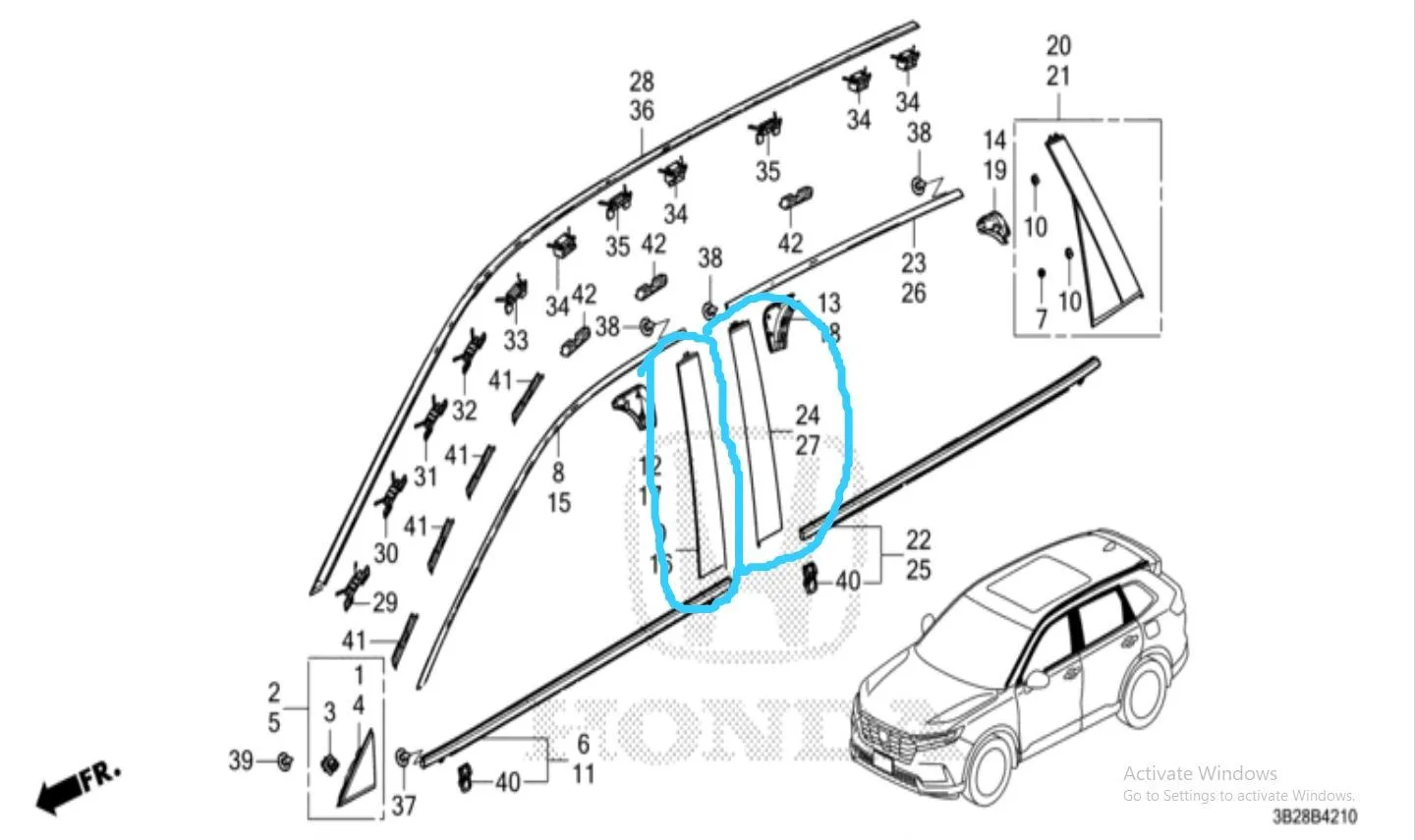 Garnish pilar pintu ALL NEW CRV E HYBRID GEN 6 2024 2025 ORIGINAL