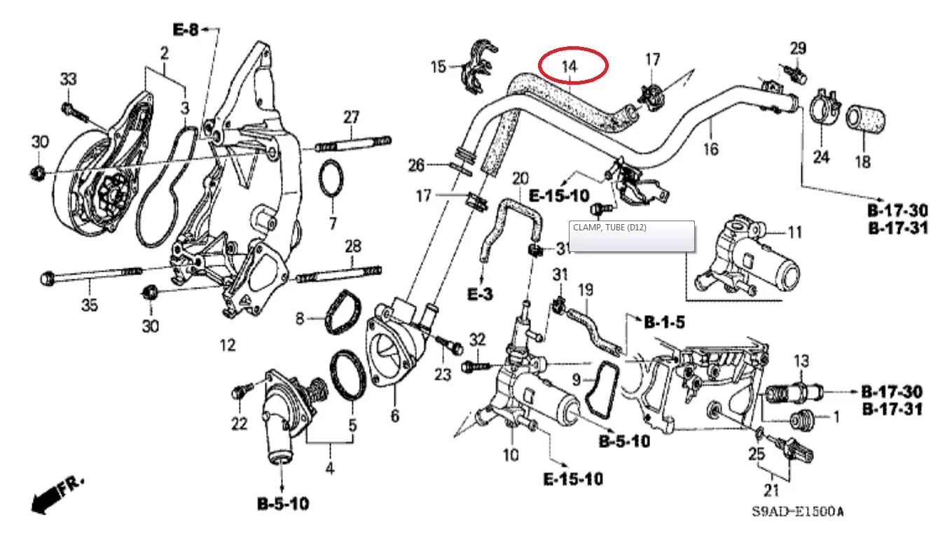 Selang Bypass Thermostart Atas CRV 2003-2006 Original