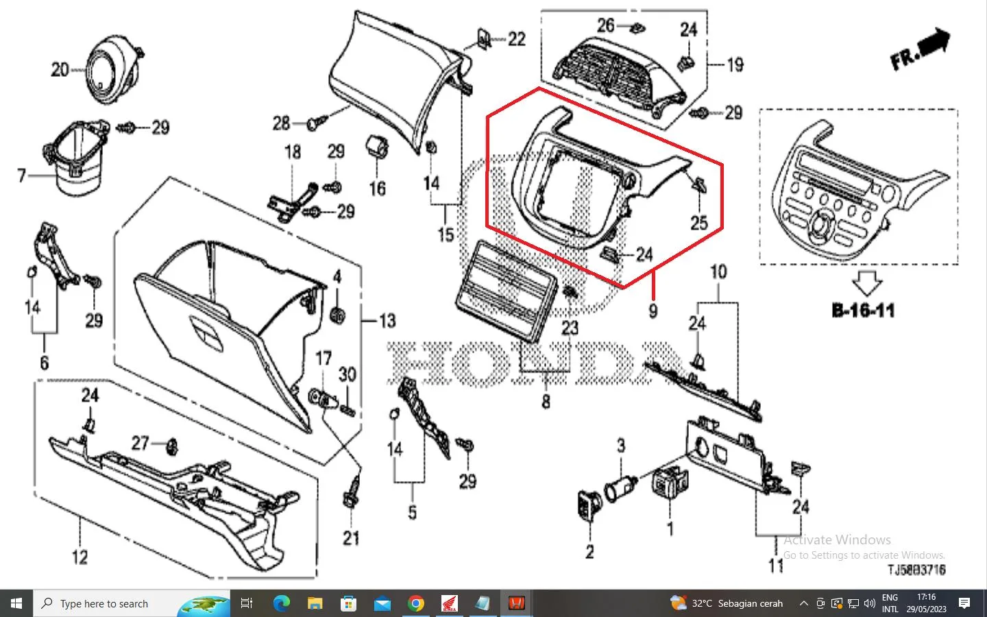 Frame Headunit JAZZ GE8 ORIGINAL
