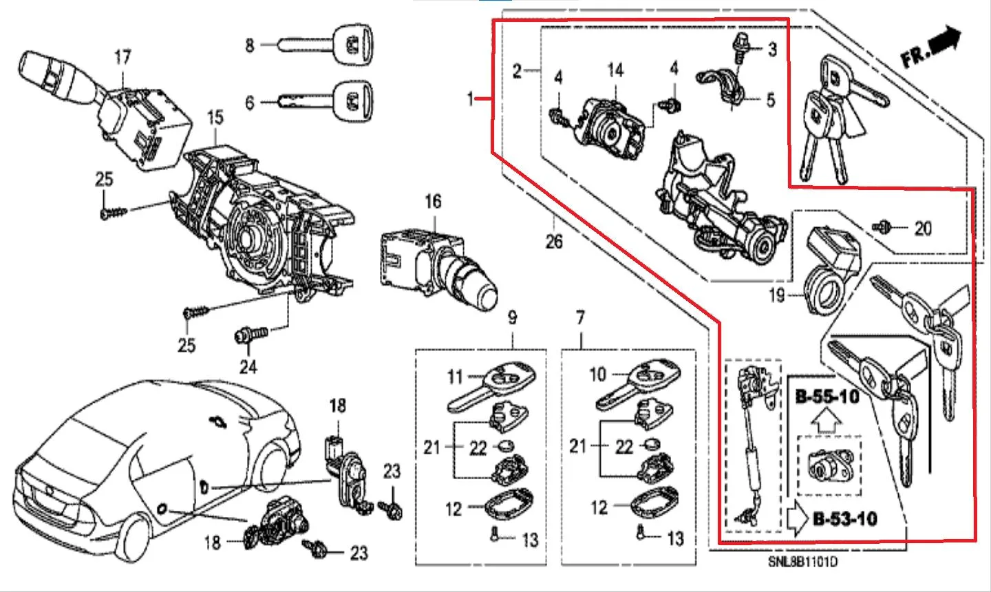 Kunci SET Steer Civic FD 2006-2010 ORIGINAL